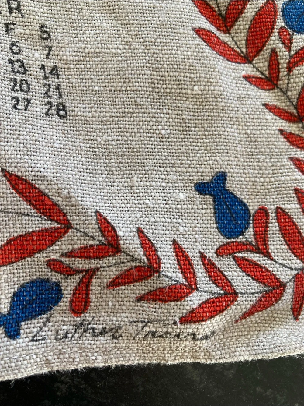 Vintage 1974 Linen Tea Towel Calendar with Large ROOSTER & Weathervane  EUC